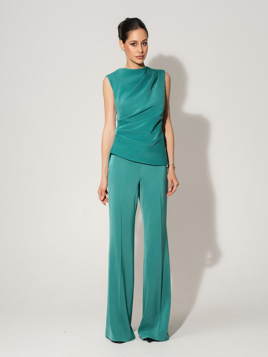 High-Waist Flared Trousers - Turquoise