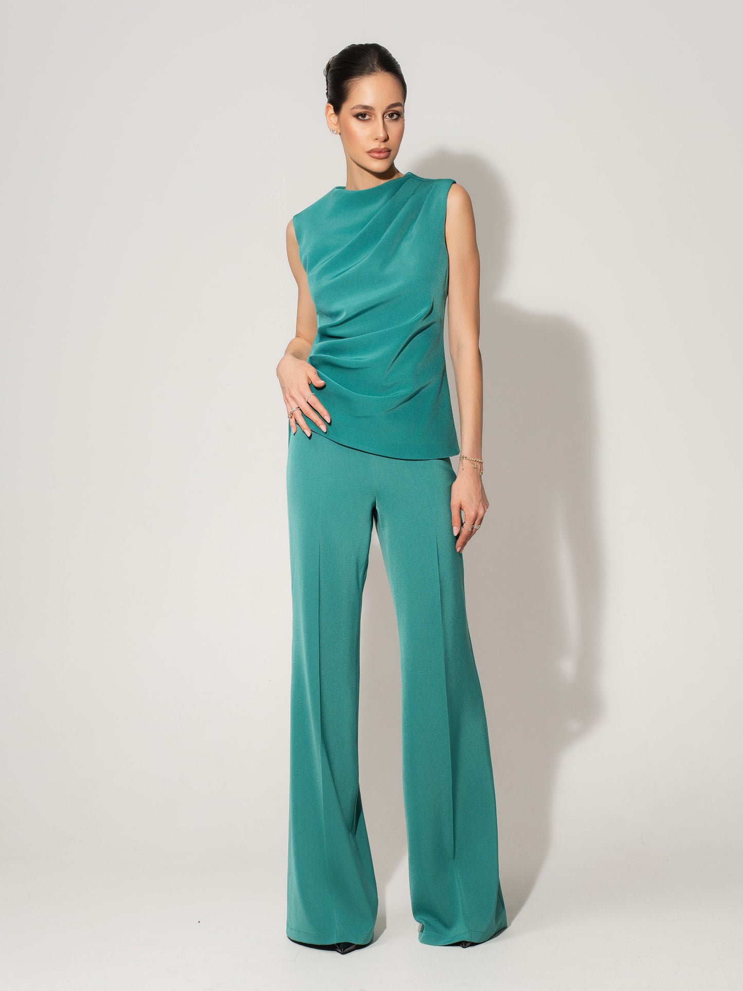 High-Waist Flared Trousers - Turquoise