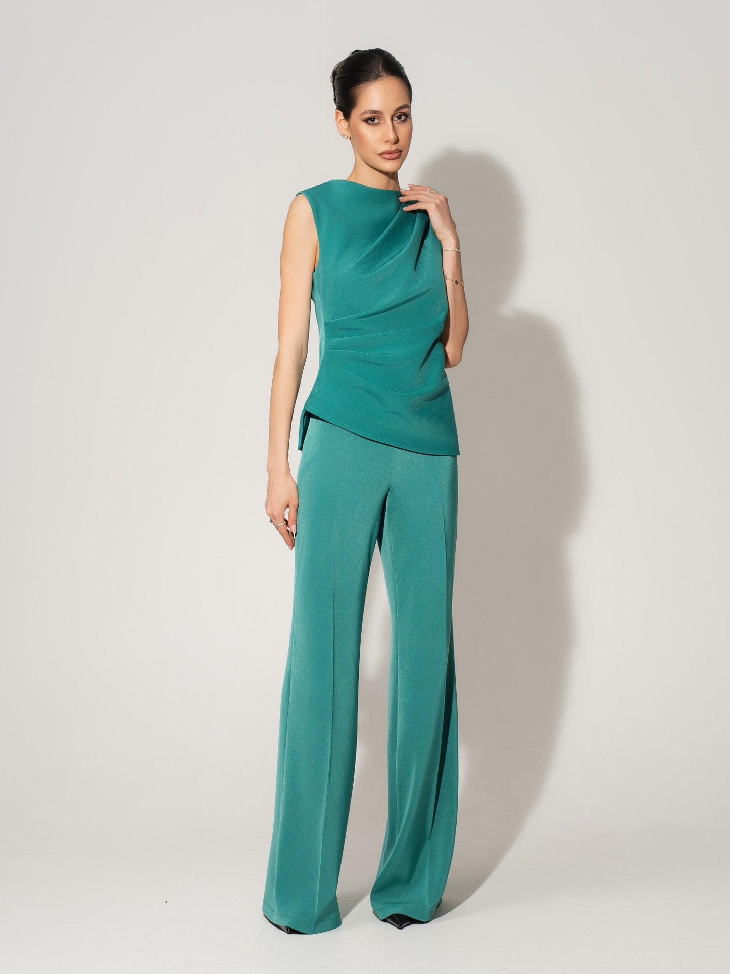 High-Waist Flared Trousers - Turquoise