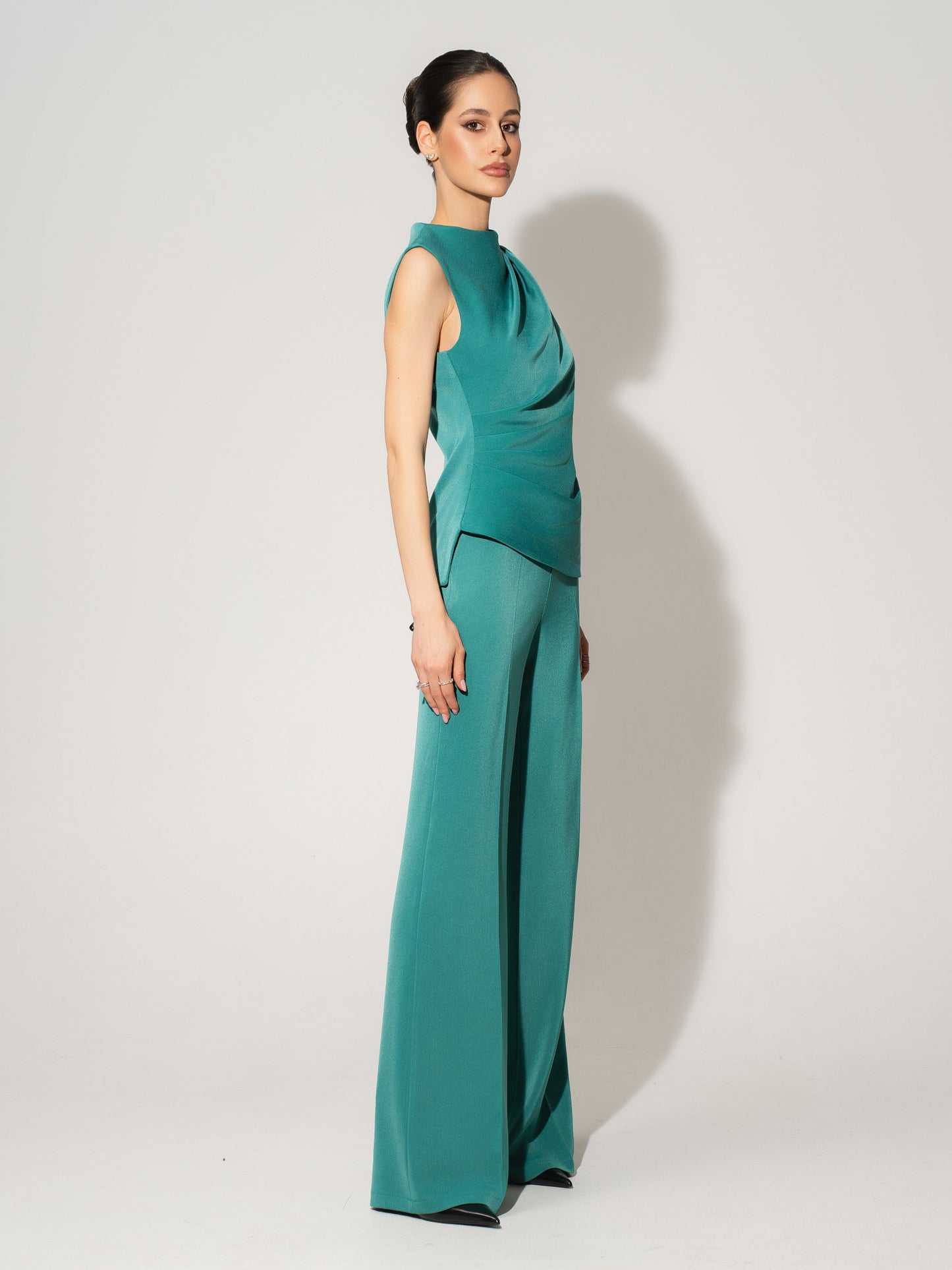 High-Waist Flared Trousers - Turquoise