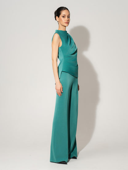 High-Waist Flared Trousers - Turquoise