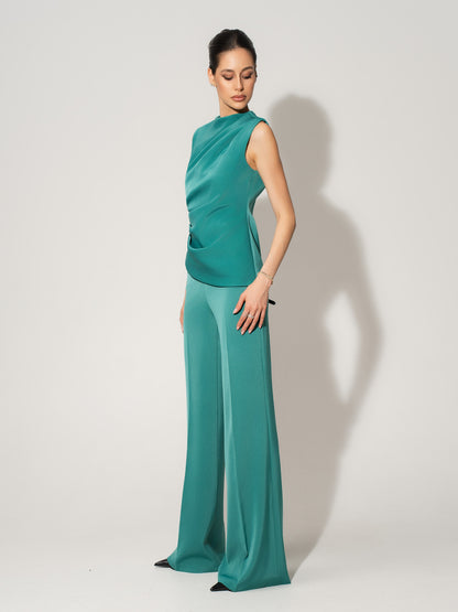 High-Waist Flared Trousers - Turquoise