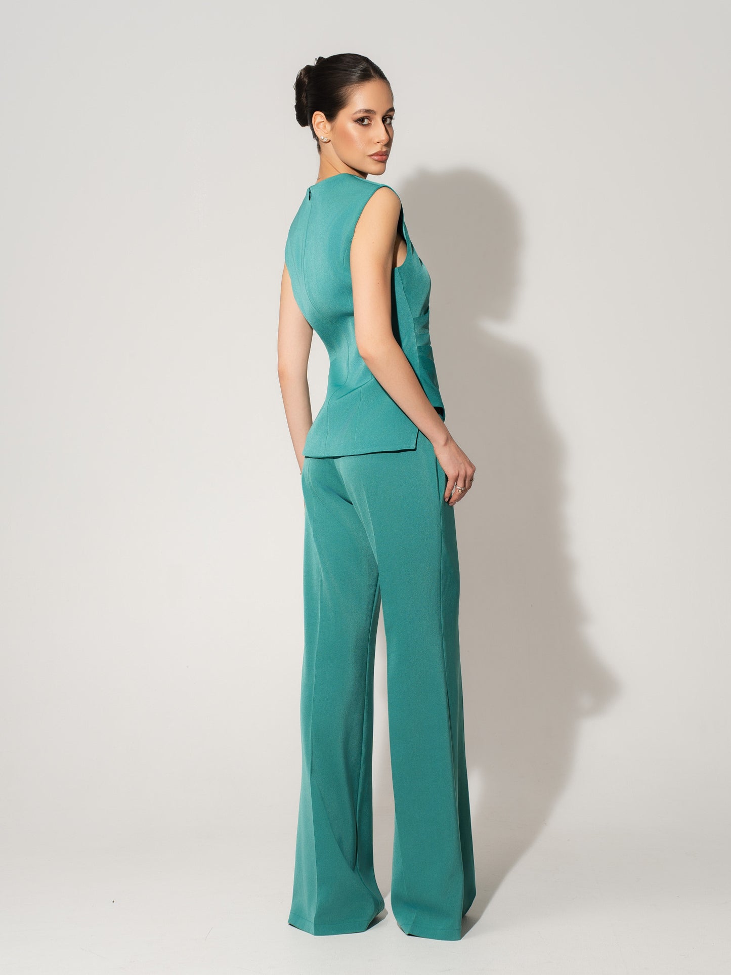 High-Waist Flared Trousers - Turquoise