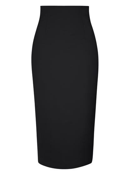 High-Waist Pencil Midi Skirt - Black by Tia Dorraine Women's Luxury Fashion Designer Clothing Brand