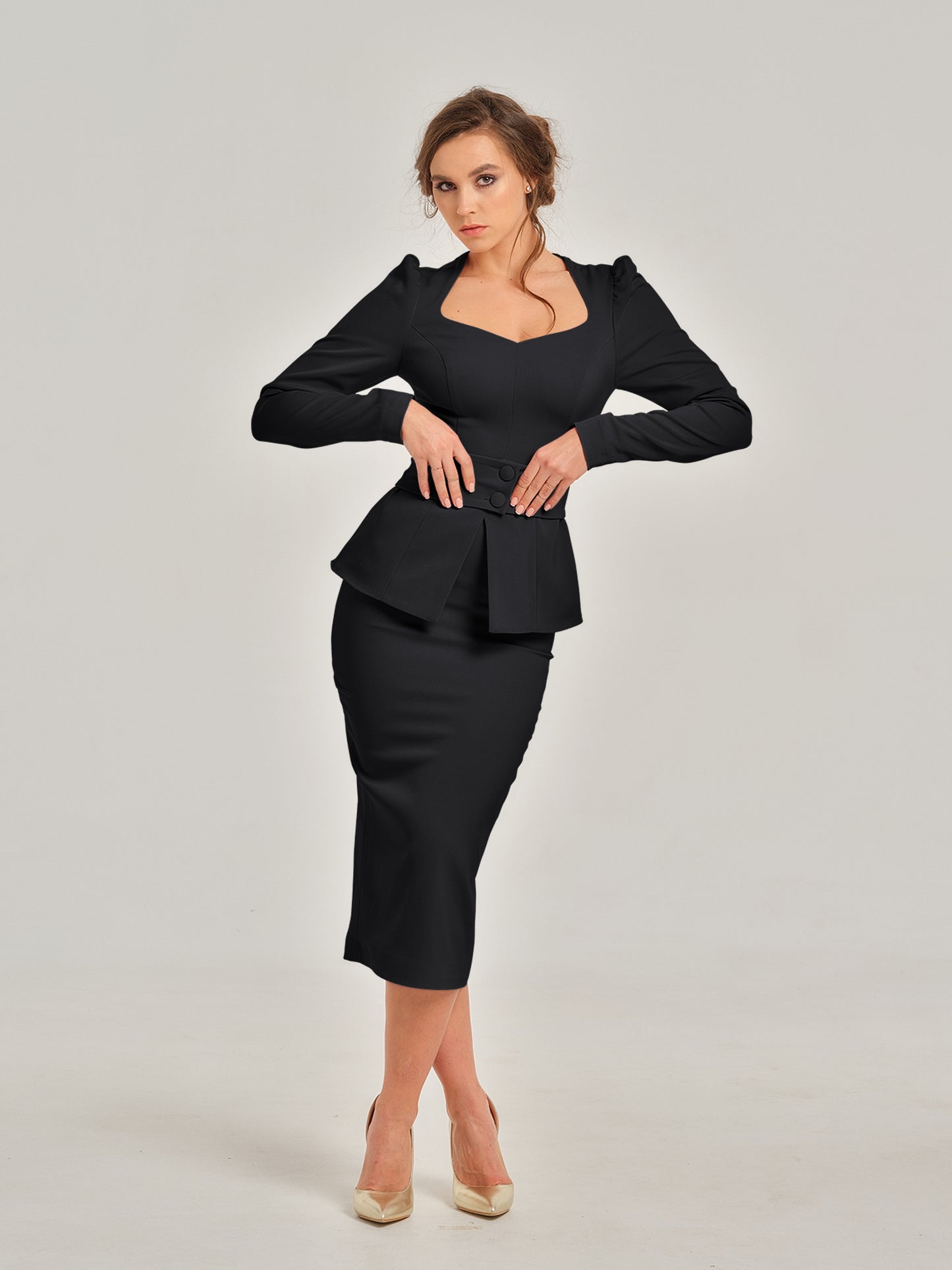 High-Waist Pencil Midi Skirt - Black by Tia Dorraine Women's Luxury Fashion Designer Clothing Brand