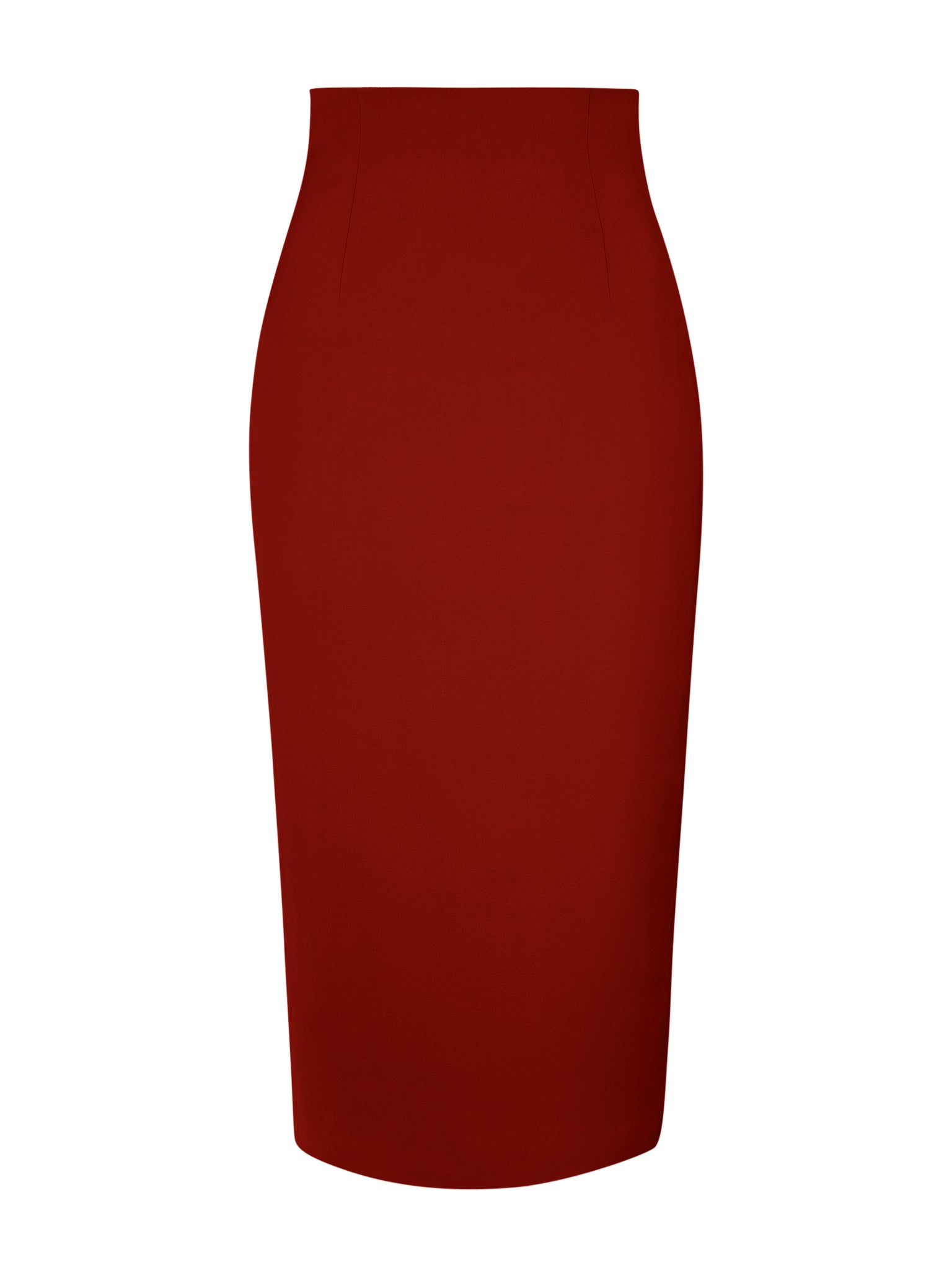 Burgundy High-Waist Pencil Midi Skirt by Tia Dorraine Women's Luxury Fashion Designer Clothing Brand