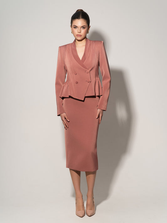 High-Waist Pencil Midi Skirt - Dusty Rose
