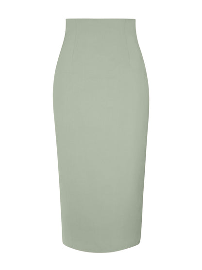 High-Waist Pencil Midi Skirt - Light Green