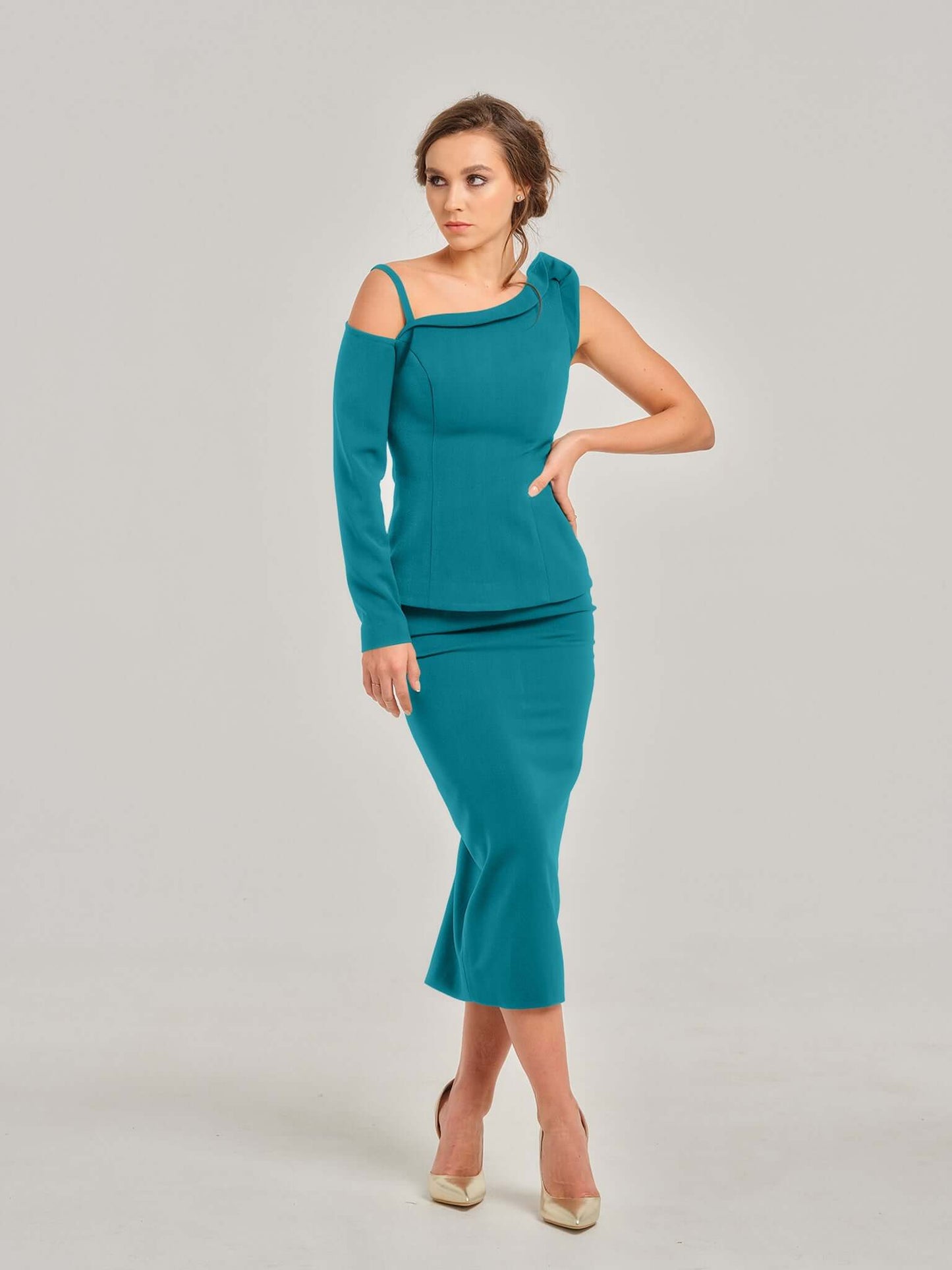 High-Waist Pencil Midi Skirt - Turquoise by Tia Dorraine Women's Luxury Fashion Designer Clothing Brand