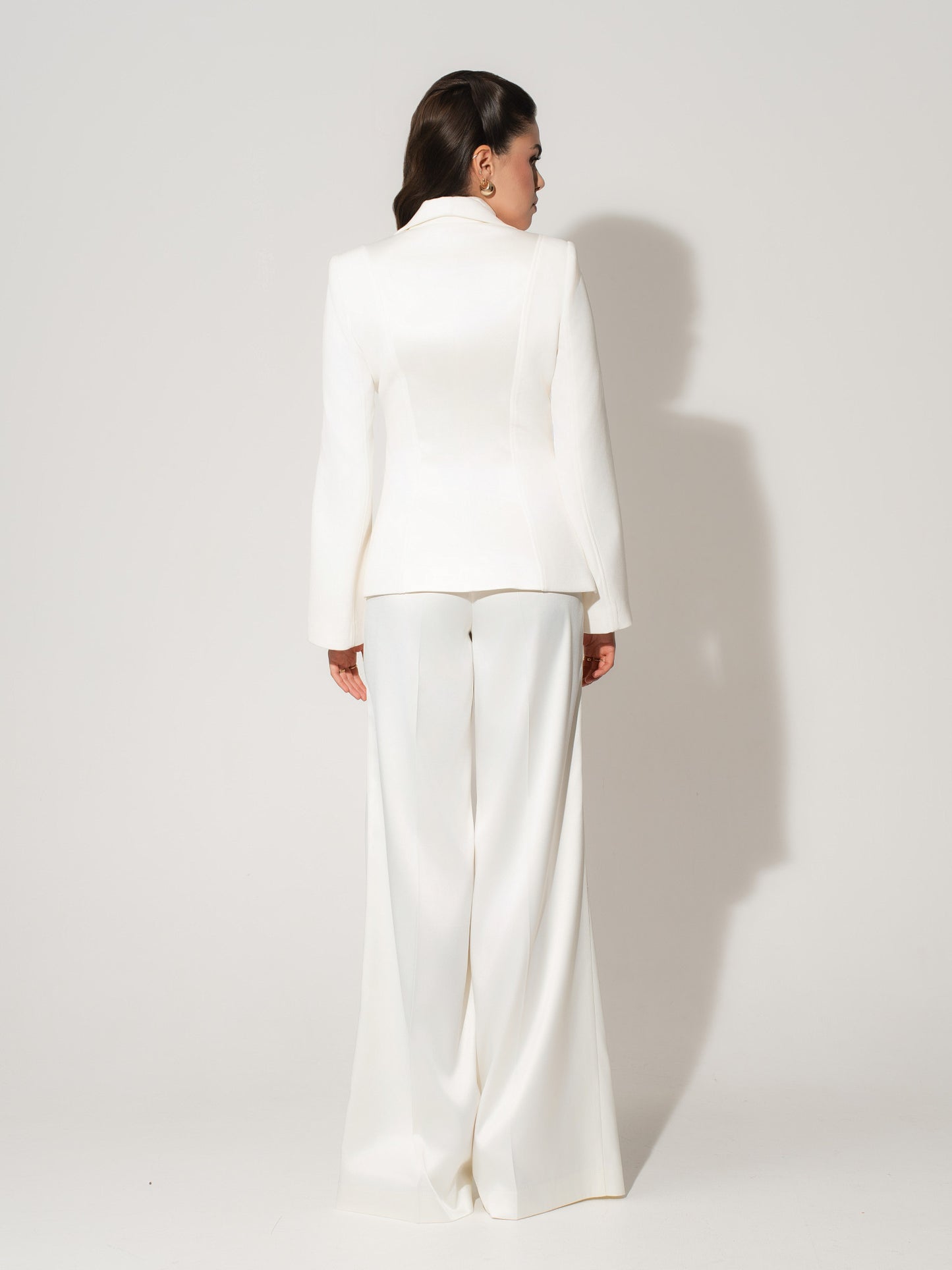 High-Waist Wide-Leg Satin Trousers - Pearl White