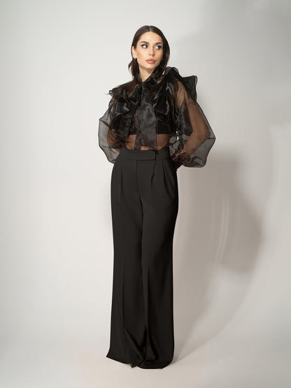 High-Waist Wide-Leg Trousers - Black by Tia Dorraine Women's Luxury Fashion Designer Clothing Brand