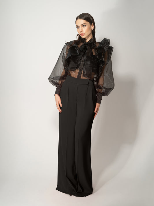 High-Waist Wide-Leg Trousers - Black by Tia Dorraine Women's Luxury Fashion Designer Clothing Brand