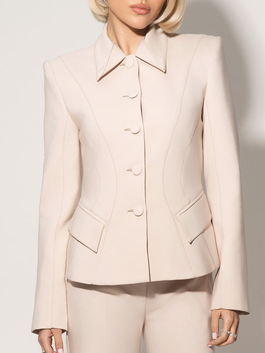 Hourglass Blazer & Flared Trousers Set - Beige
