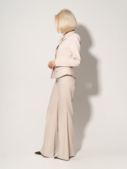 Hourglass Blazer & Flared Trousers Set - Beige