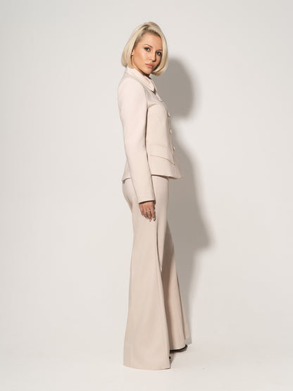 Hourglass Blazer & Flared Trousers Set - Beige