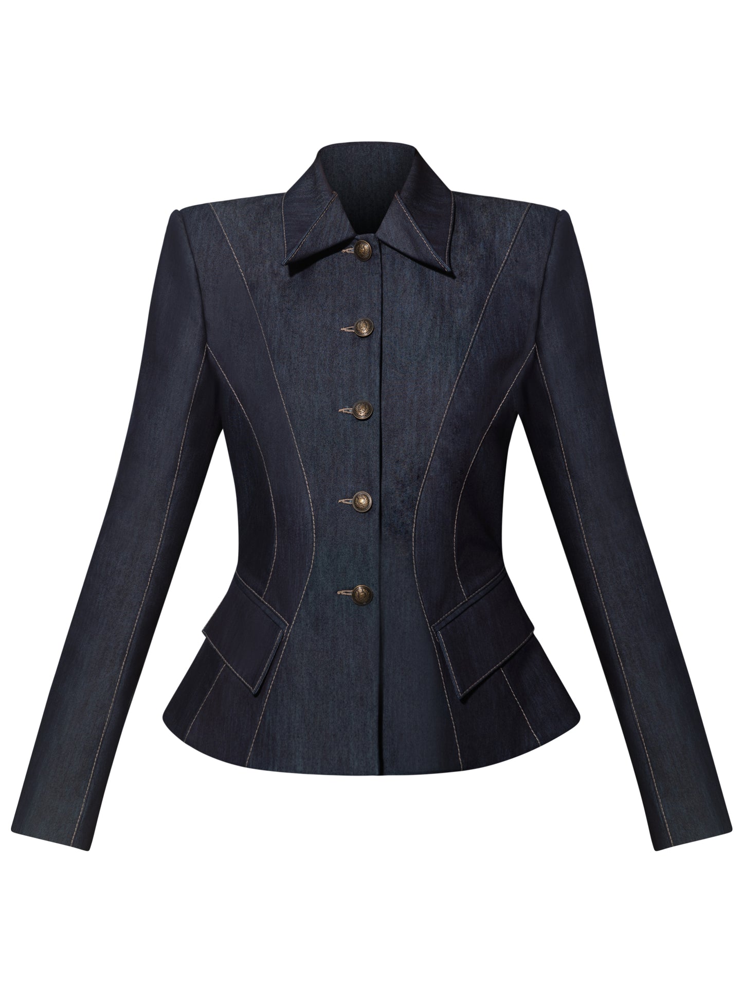 Hourglass Denim Blazer Jacket - Dark Blue