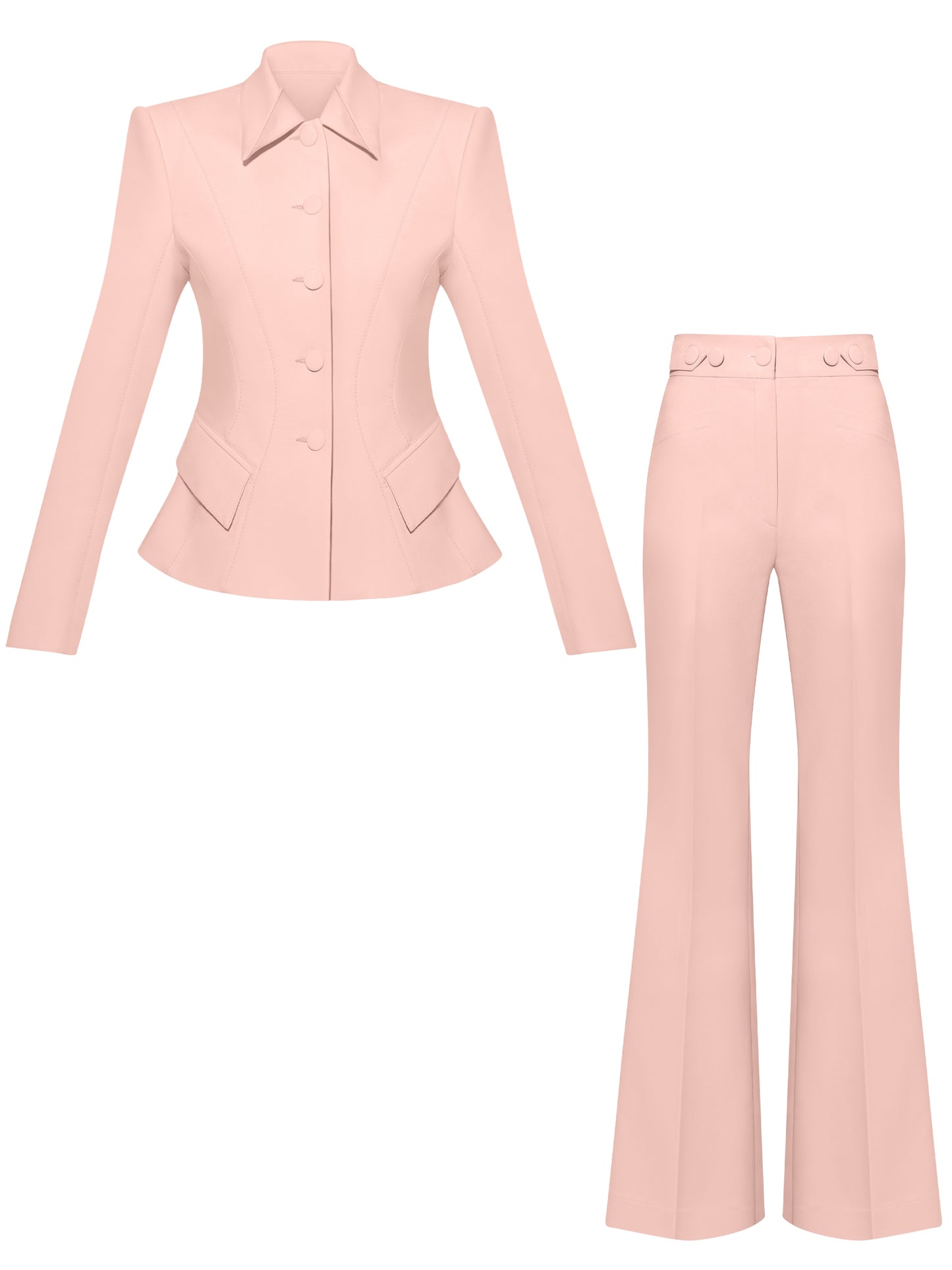Hourglass Blazer & Flared Trousers Set - Light Pink