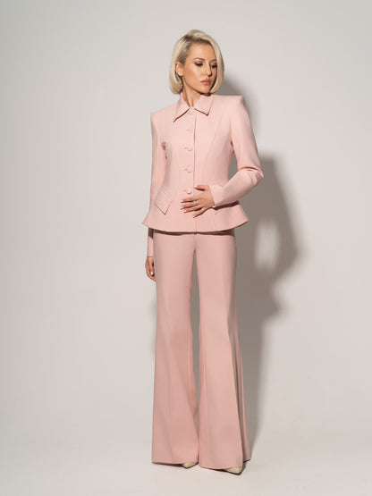 Hourglass Blazer & Flared Trousers Set - Light Pink