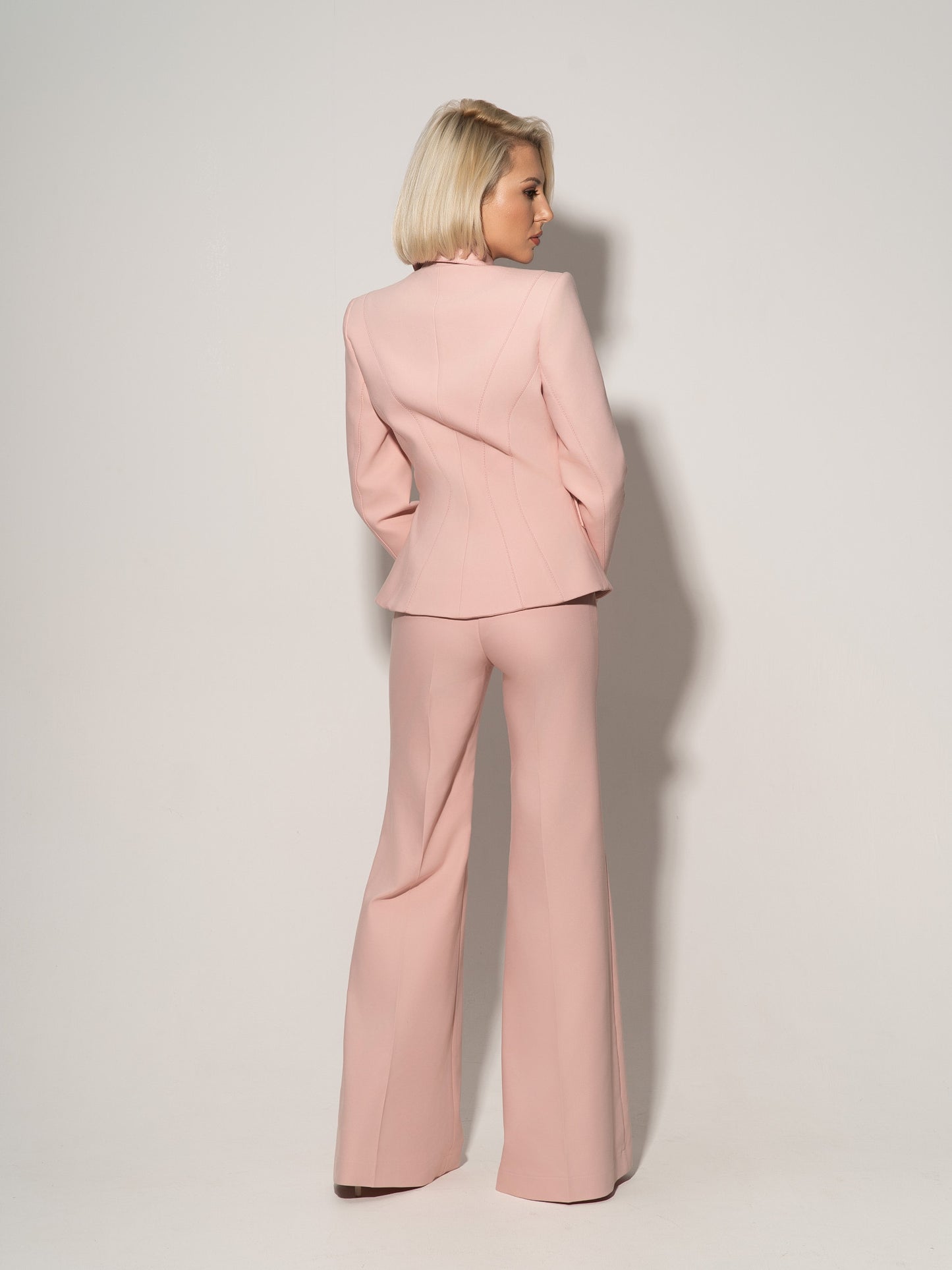 Hourglass Blazer & Flared Trousers Set - Light Pink