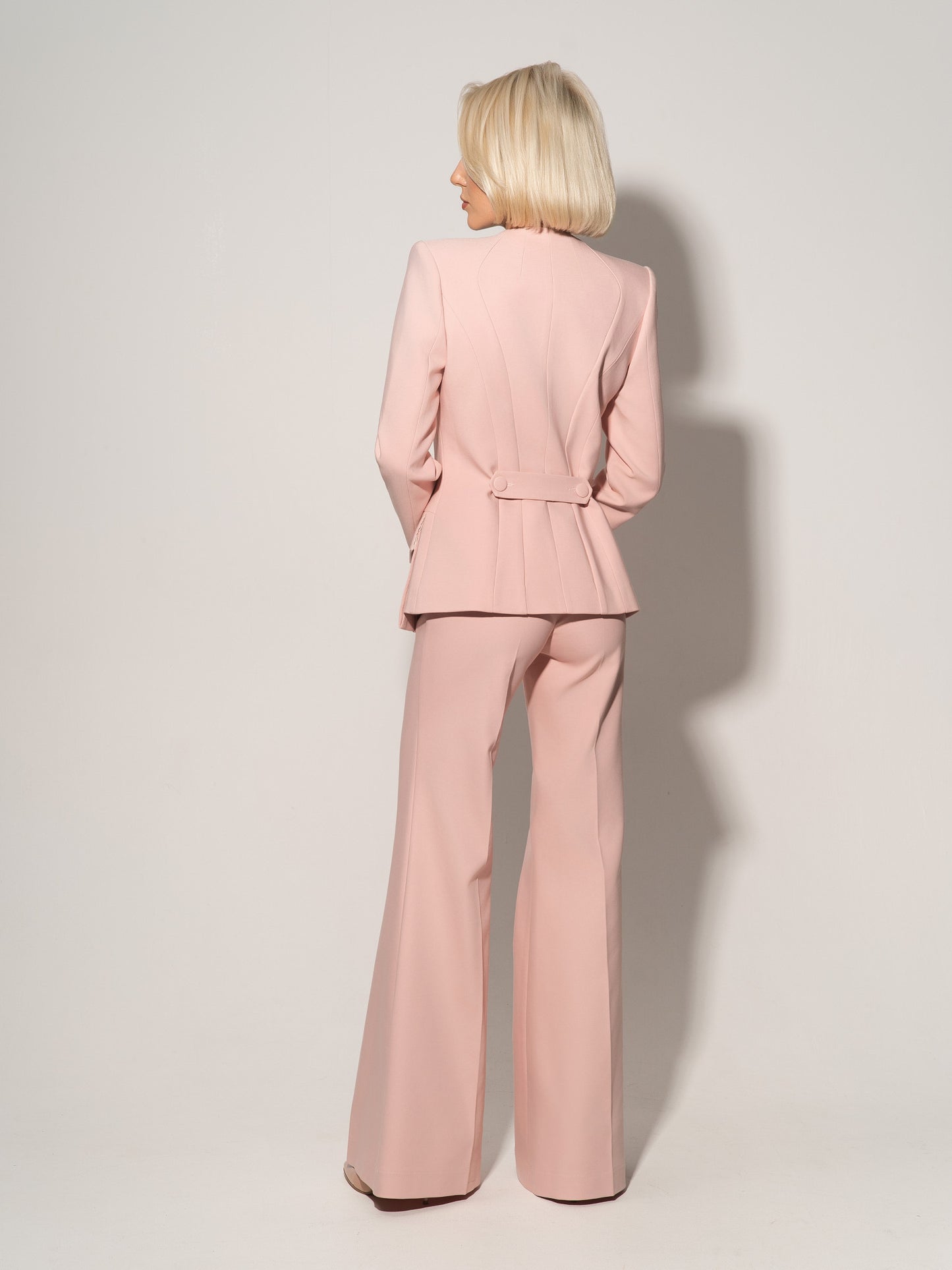 Button Up Collarless Blazer Jacket In Cotton - Light Pink