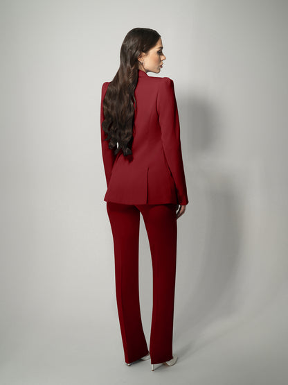 Illusion Classic Tailored Suit - Burgundy by Tia Dorraine Women's Luxury Fashion Designer Clothing Brand