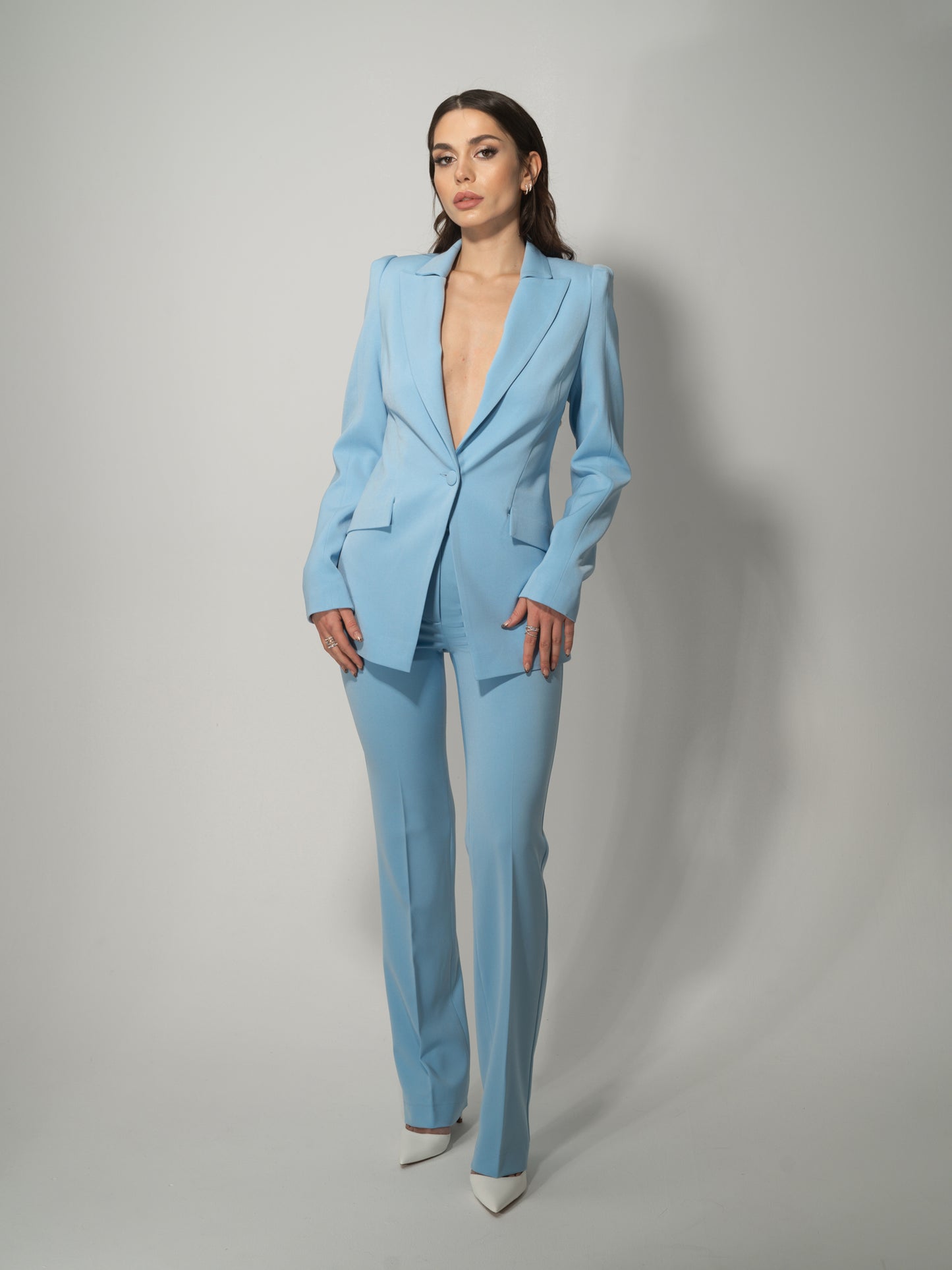 Illusion Classic Tailored Suit - Light Blue by Tia Dorraine Women's Luxury Fashion Designer Clothing Brand