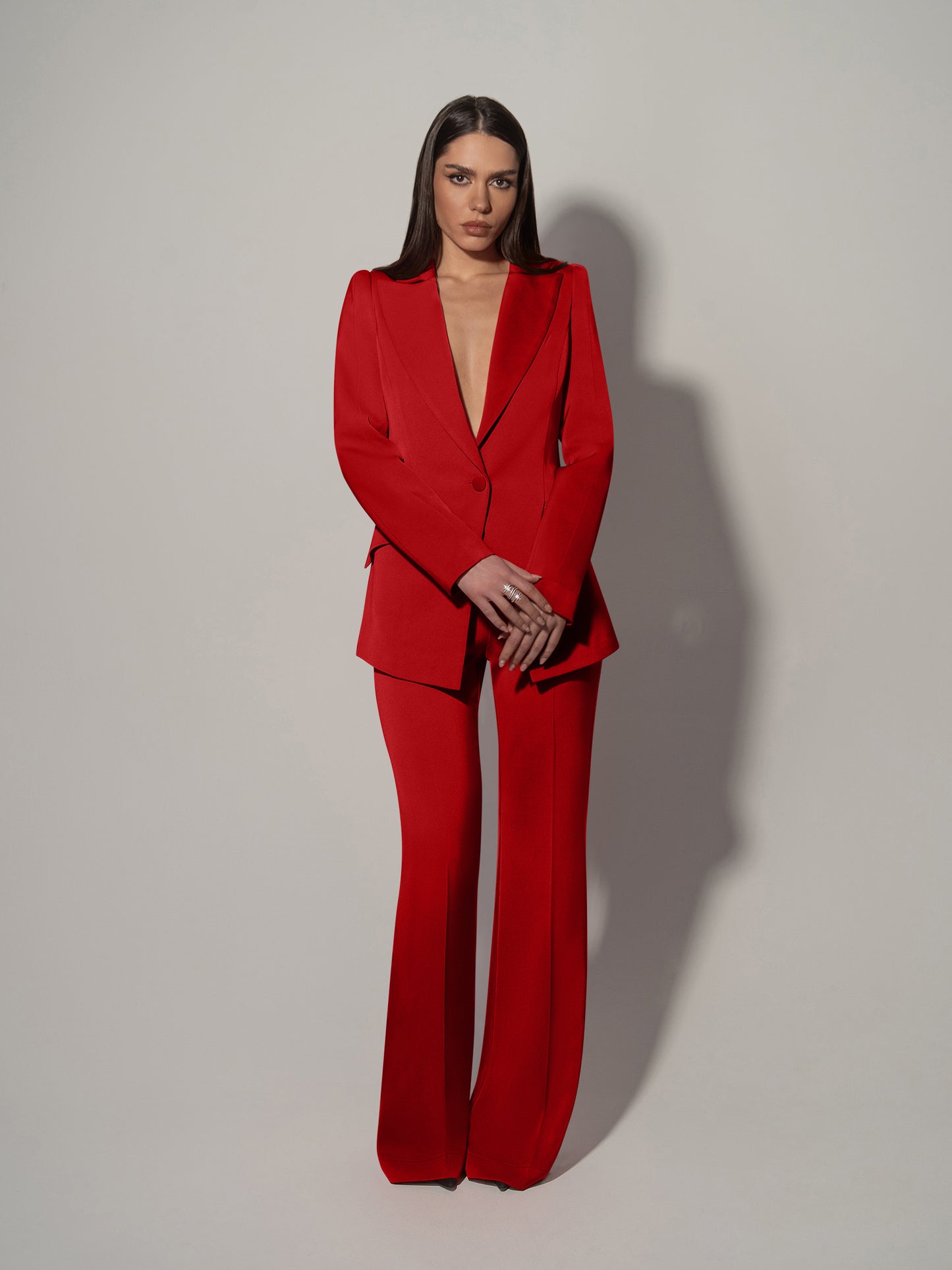 Illusion Blazer & Trousers Set - Fierce Red