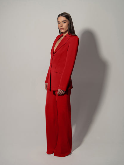 Illusion Blazer & Trousers Set - Fierce Red