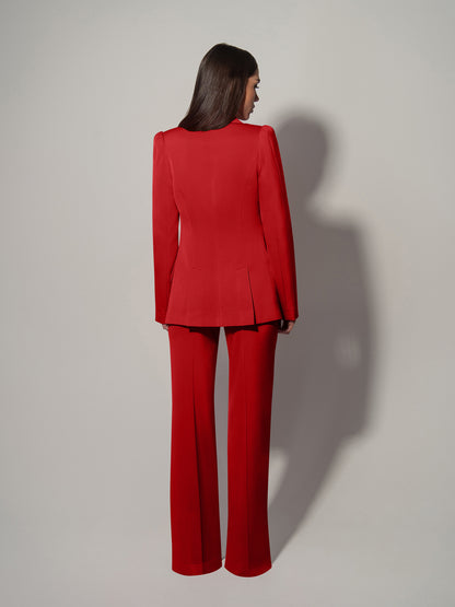 Illusion Blazer & Trousers Set - Fierce Red