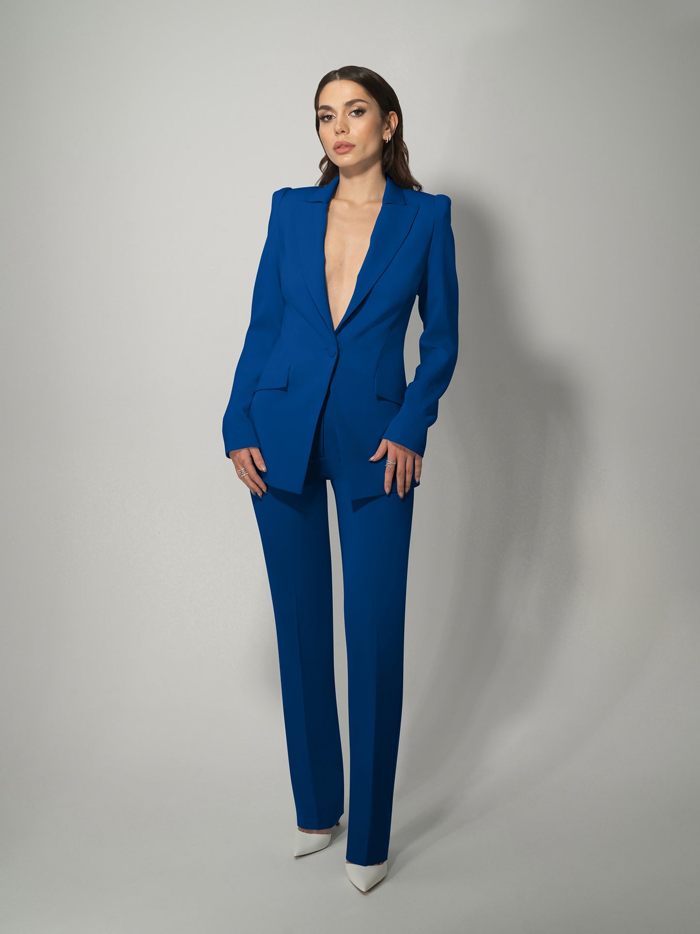 Illusion Classic Tailored Blazer - Azure Blue by Tia Dorraine Women's Luxury Fashion Designer Clothing Brand