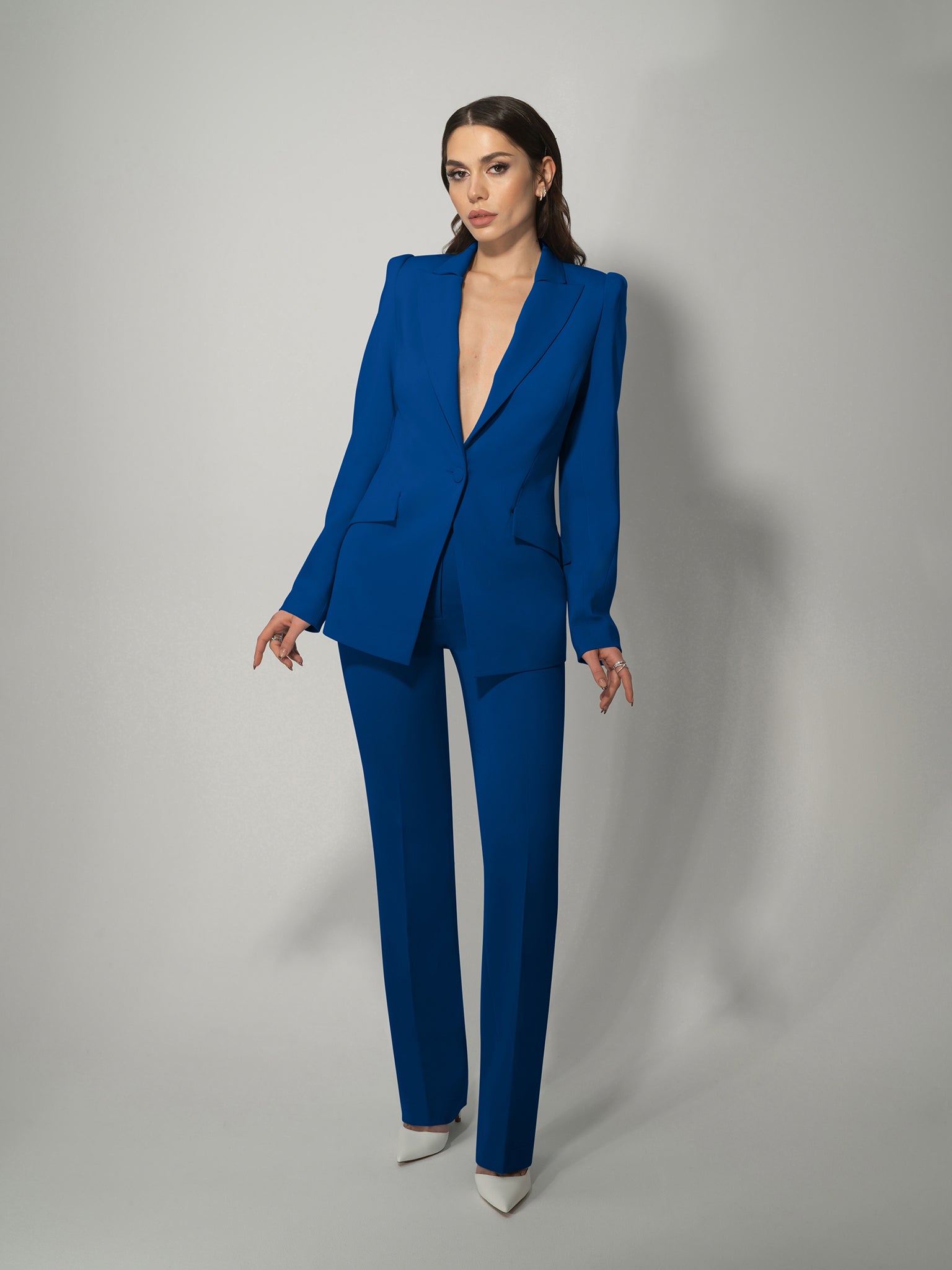 Illusion Classic Tailored Blazer - Azure Blue by Tia Dorraine Women's Luxury Fashion Designer Clothing Brand