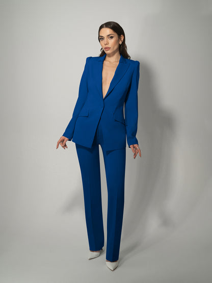 Illusion Classic Tailored Blazer - Azure Blue by Tia Dorraine Women's Luxury Fashion Designer Clothing Brand