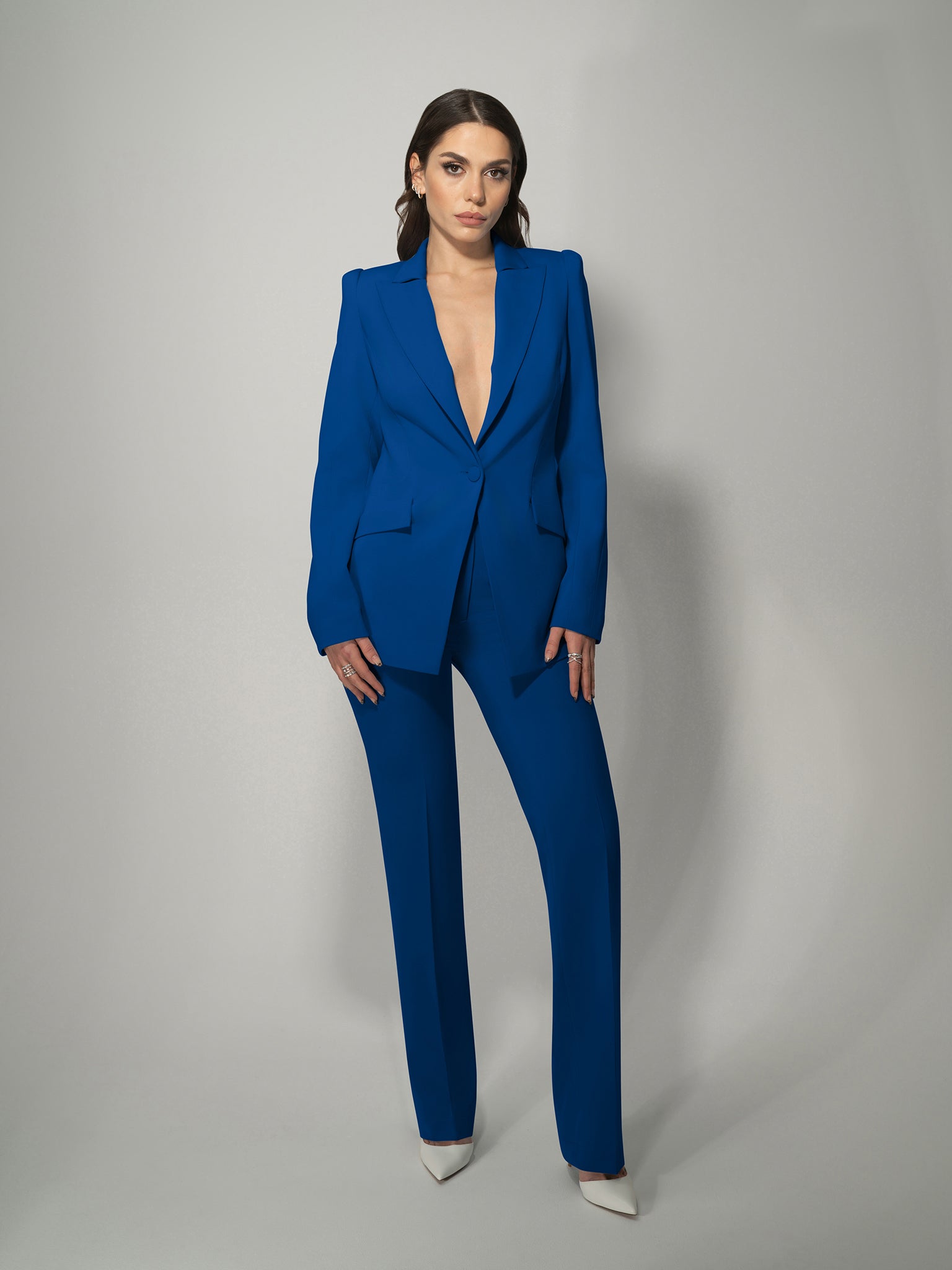 Illusion Classic Tailored Blazer - Azure Blue by Tia Dorraine Women's Luxury Fashion Designer Clothing Brand