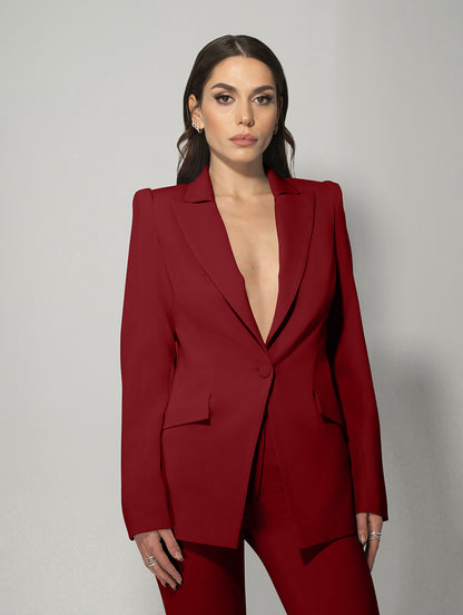 Illusion Classic Tailored Blazer - Burgundy by Tia Dorraine Women's Luxury Fashion Designer Clothing Brand