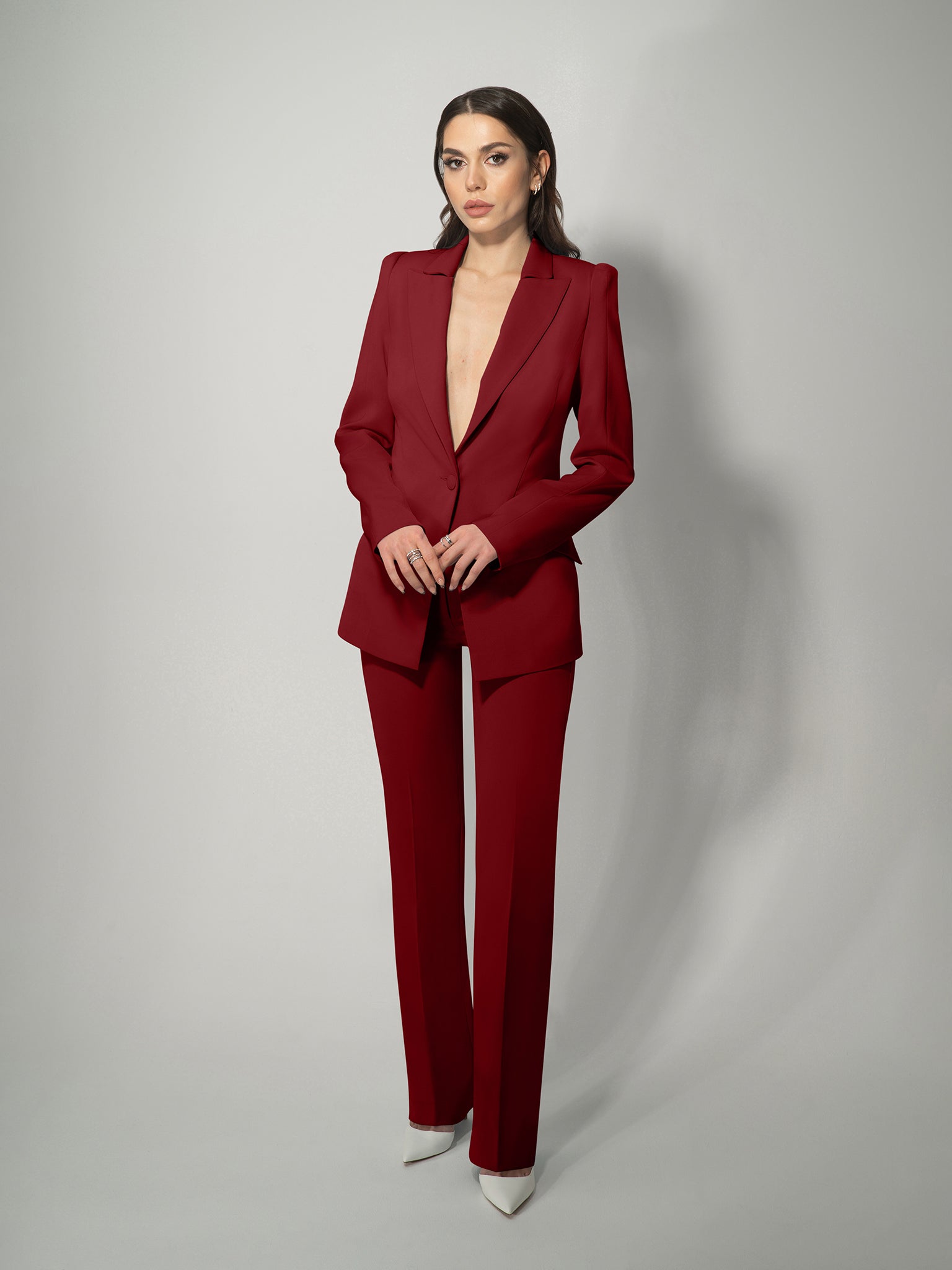 Illusion Classic Tailored Blazer - Burgundy by Tia Dorraine Women's Luxury Fashion Designer Clothing Brand