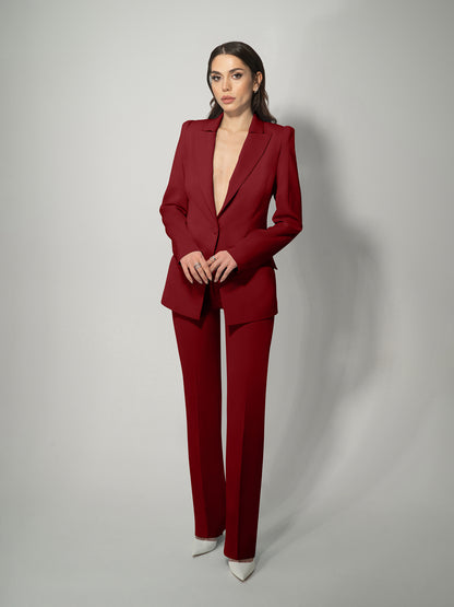 Illusion Classic Tailored Blazer - Burgundy by Tia Dorraine Women's Luxury Fashion Designer Clothing Brand
