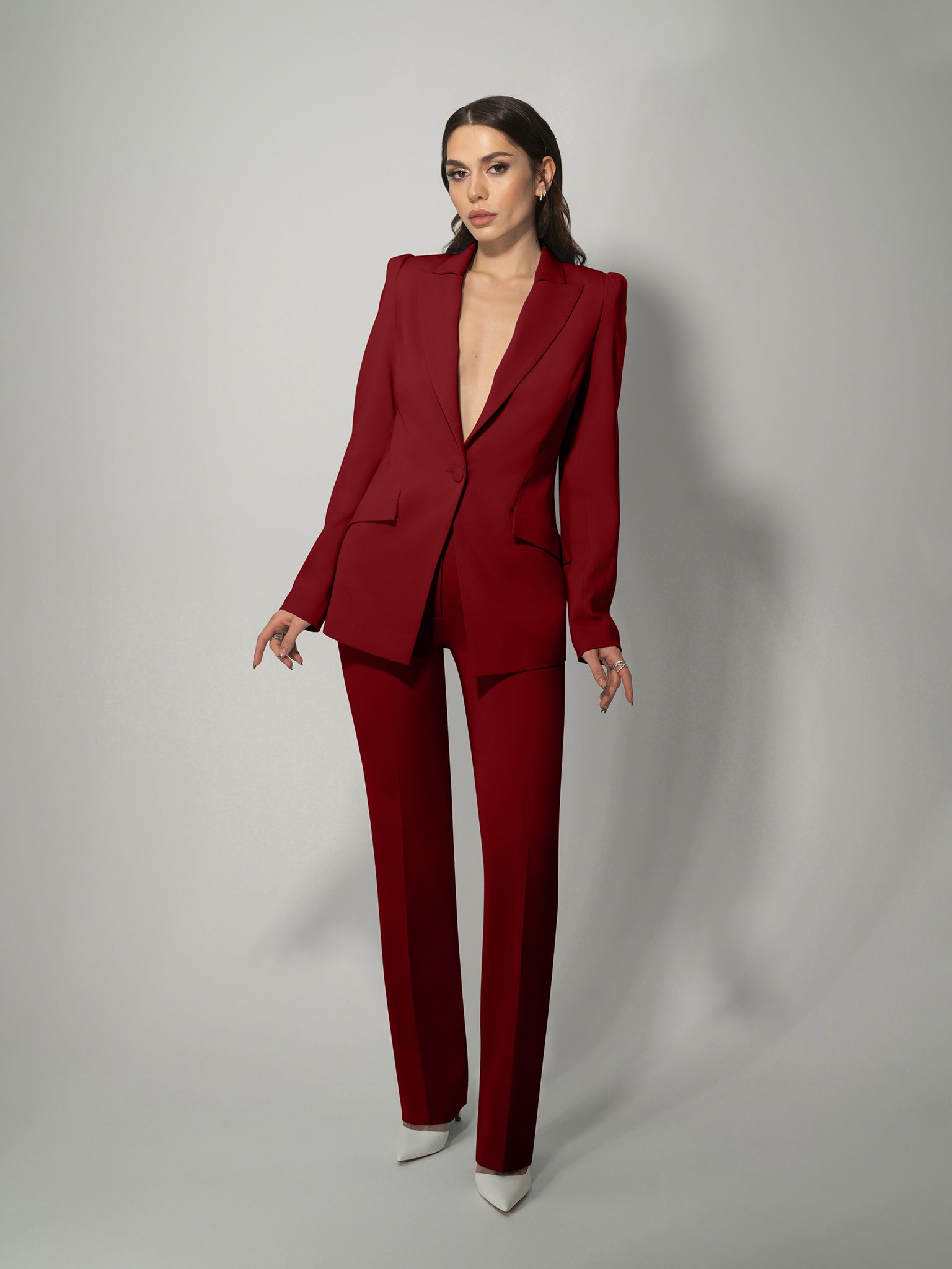 Illusion Classic Tailored Blazer - Burgundy by Tia Dorraine Women's Luxury Fashion Designer Clothing Brand