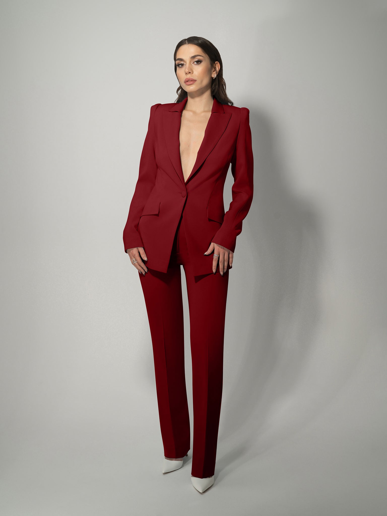 Illusion Classic Tailored Blazer - Burgundy by Tia Dorraine Women's Luxury Fashion Designer Clothing Brand