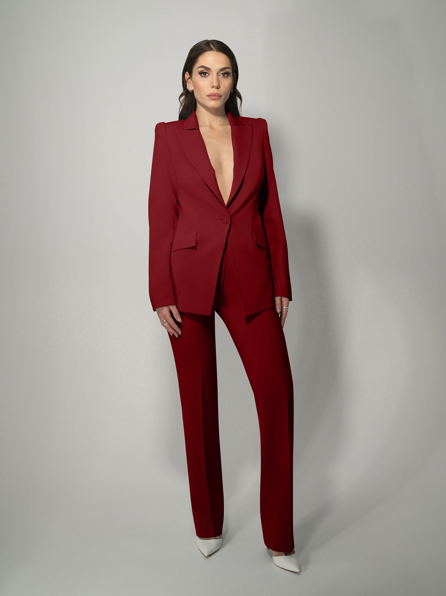 Illusion Classic Tailored Blazer - Burgundy by Tia Dorraine Women's Luxury Fashion Designer Clothing Brand