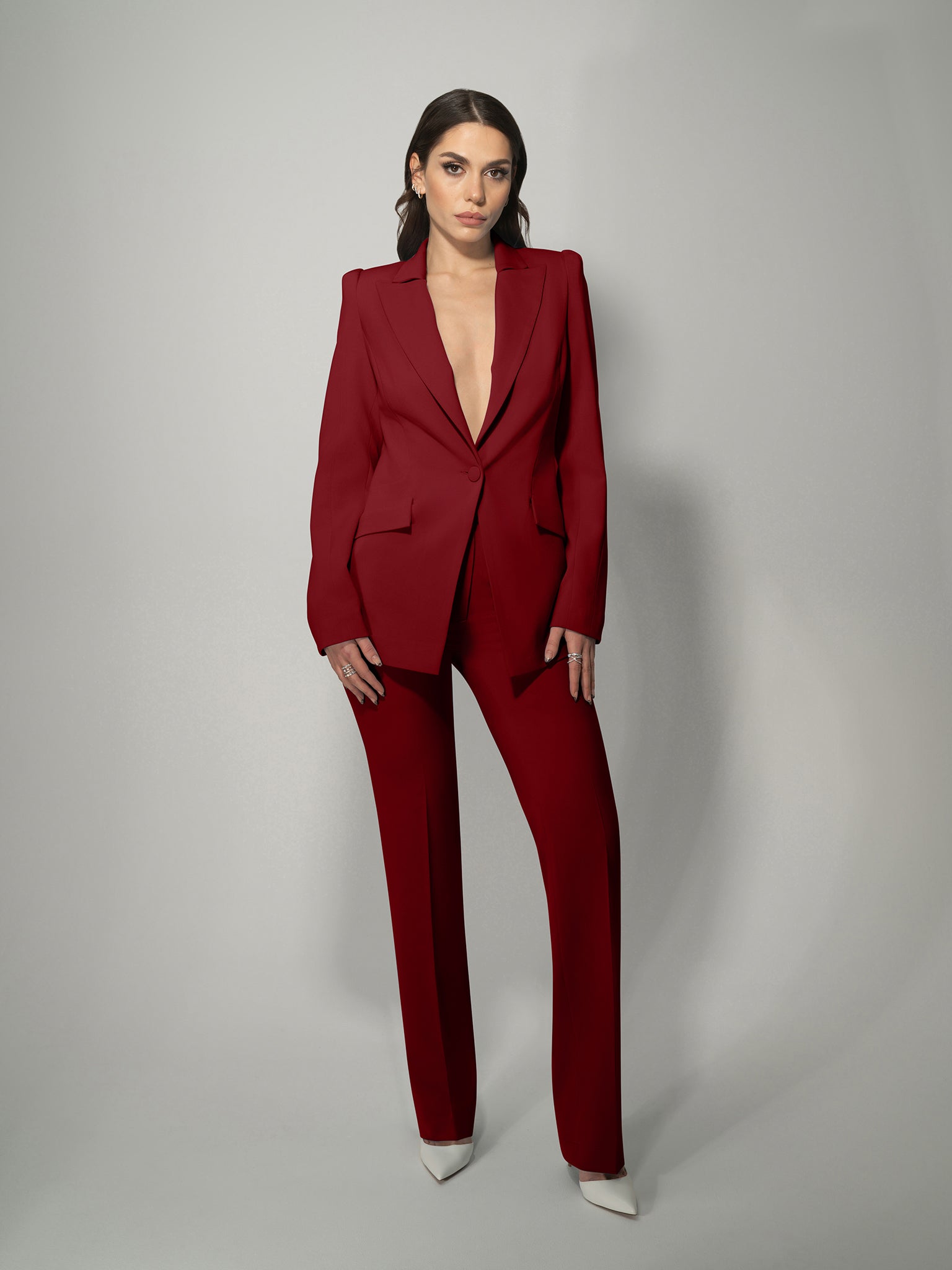 Illusion Classic Tailored Blazer - Burgundy by Tia Dorraine Women's Luxury Fashion Designer Clothing Brand