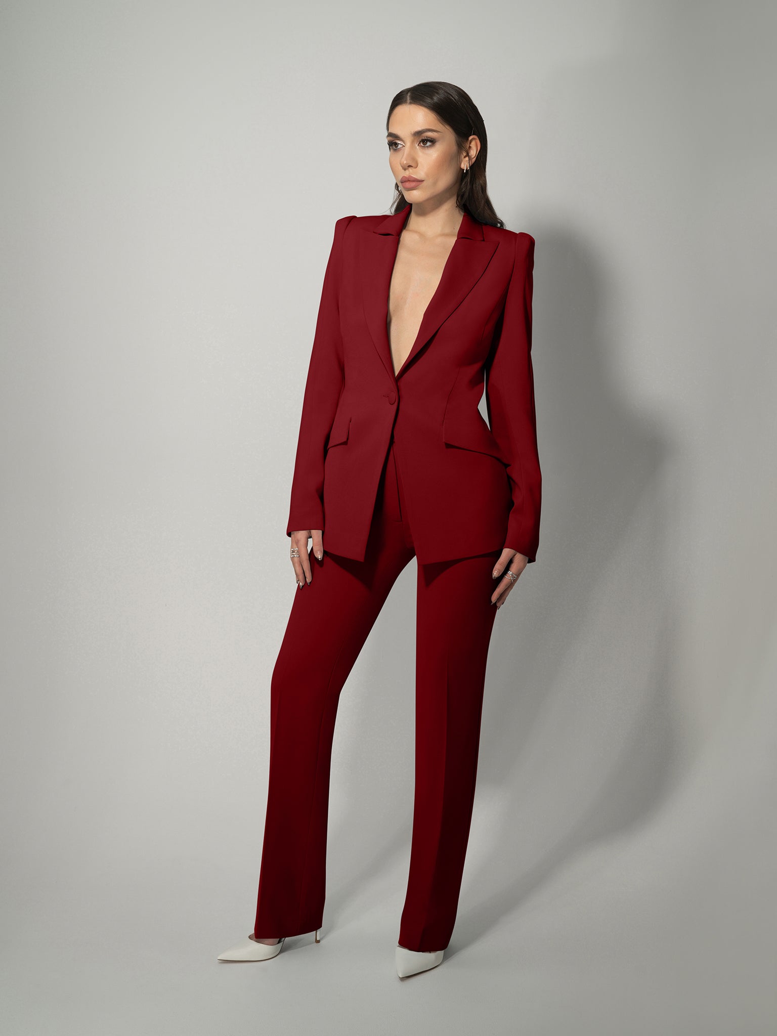 Illusion Classic Tailored Blazer - Burgundy by Tia Dorraine Women's Luxury Fashion Designer Clothing Brand