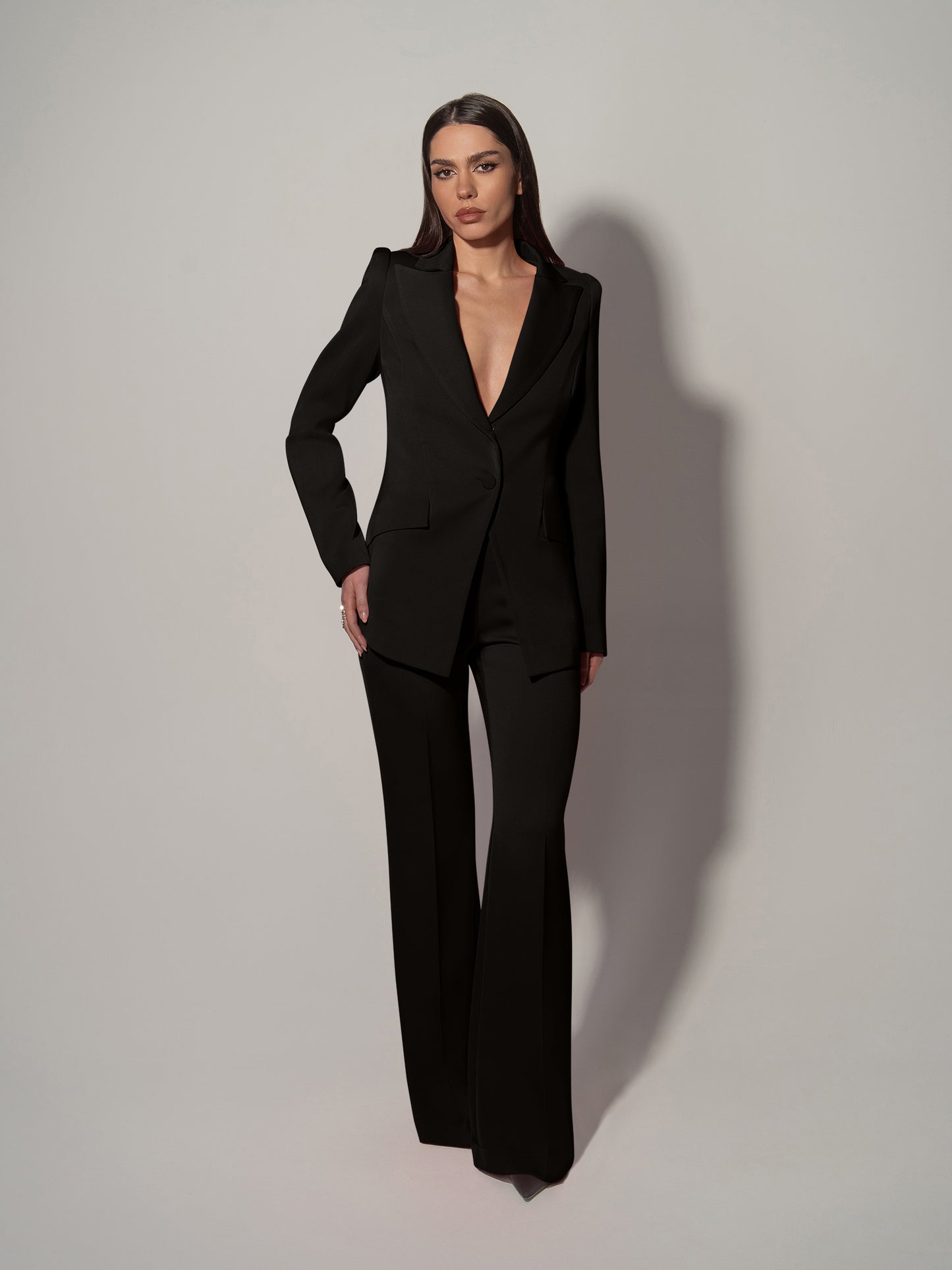 High-Waist Flared Trousers - Black