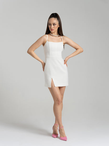 Into You Fitted Mini Dress - Pearl White by Tia Dorraine Women's Luxury Fashion Designer Clothing Brand