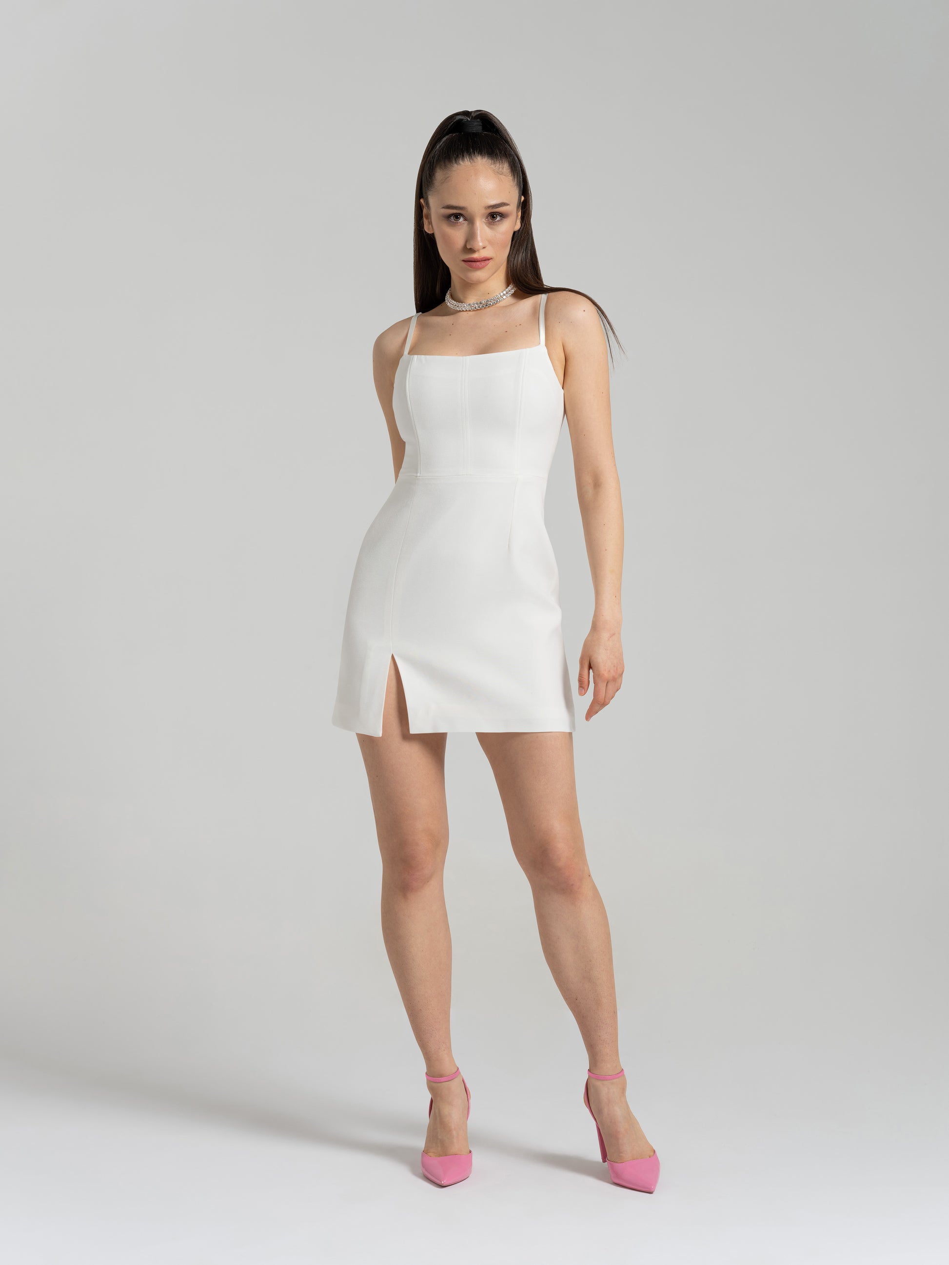 Into You Fitted Mini Dress - Pearl White by Tia Dorraine Women's Luxury Fashion Designer Clothing Brand
