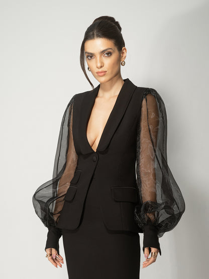 J'adore Organza Sleeve Tailored Blazer