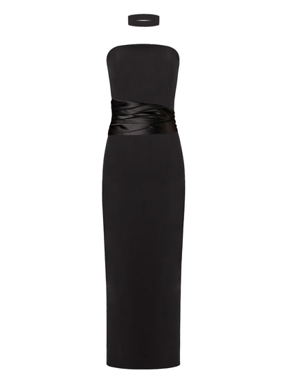 Tia Dorraine Kiss Me Fitted Bustier Midi Dress With Satin Belt - Black Tia Dorraine Kiss Me Fitted Bustier Midi Dress With Satin Belt - Black