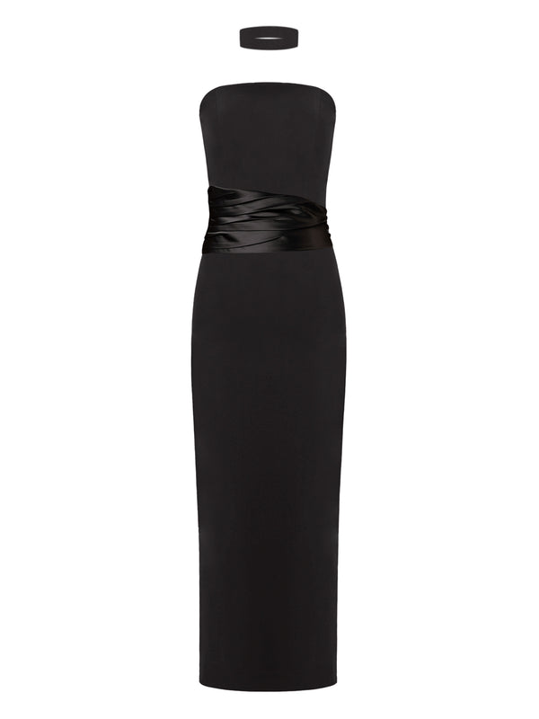 Tia Dorraine Kiss Me Fitted Bustier Midi Dress With Satin Belt - Black Tia Dorraine Kiss Me Fitted Bustier Midi Dress With Satin Belt - Black