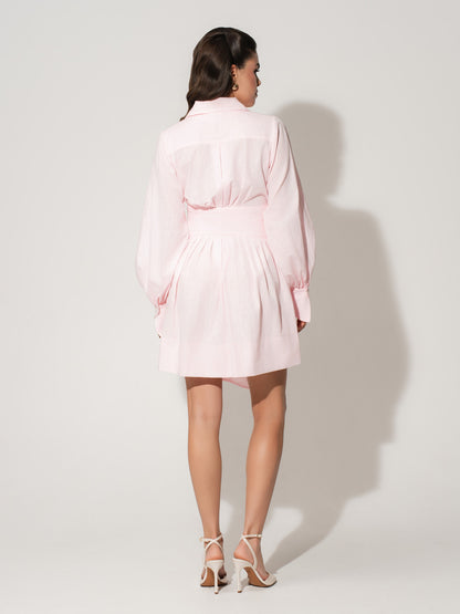 Long Sleeve Shirt Dress in Linen - Light Pink