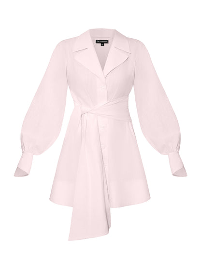 Long Sleeve Shirt Dress in Linen - Light Pink