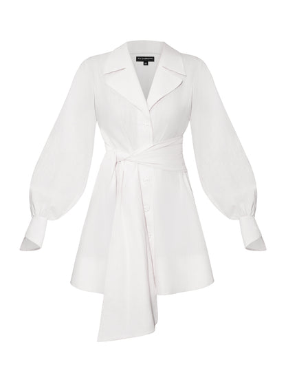 Long Sleeve Shirt Dress in Linen - White